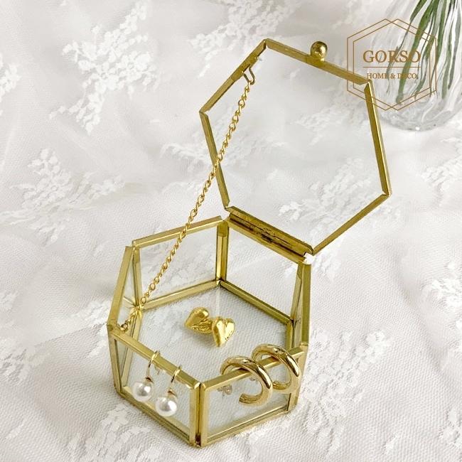 고르소 유럽 감성 육각 투명 골드 보석함 액세서리 정리함 소품 보관함