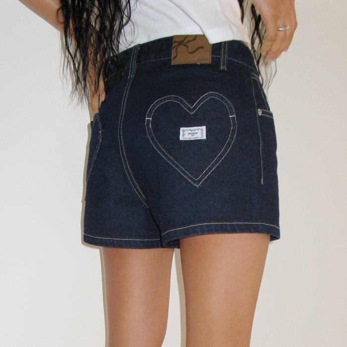 HEART POCKET MINI SHORT DENIM PANTS INDIGO BLUE