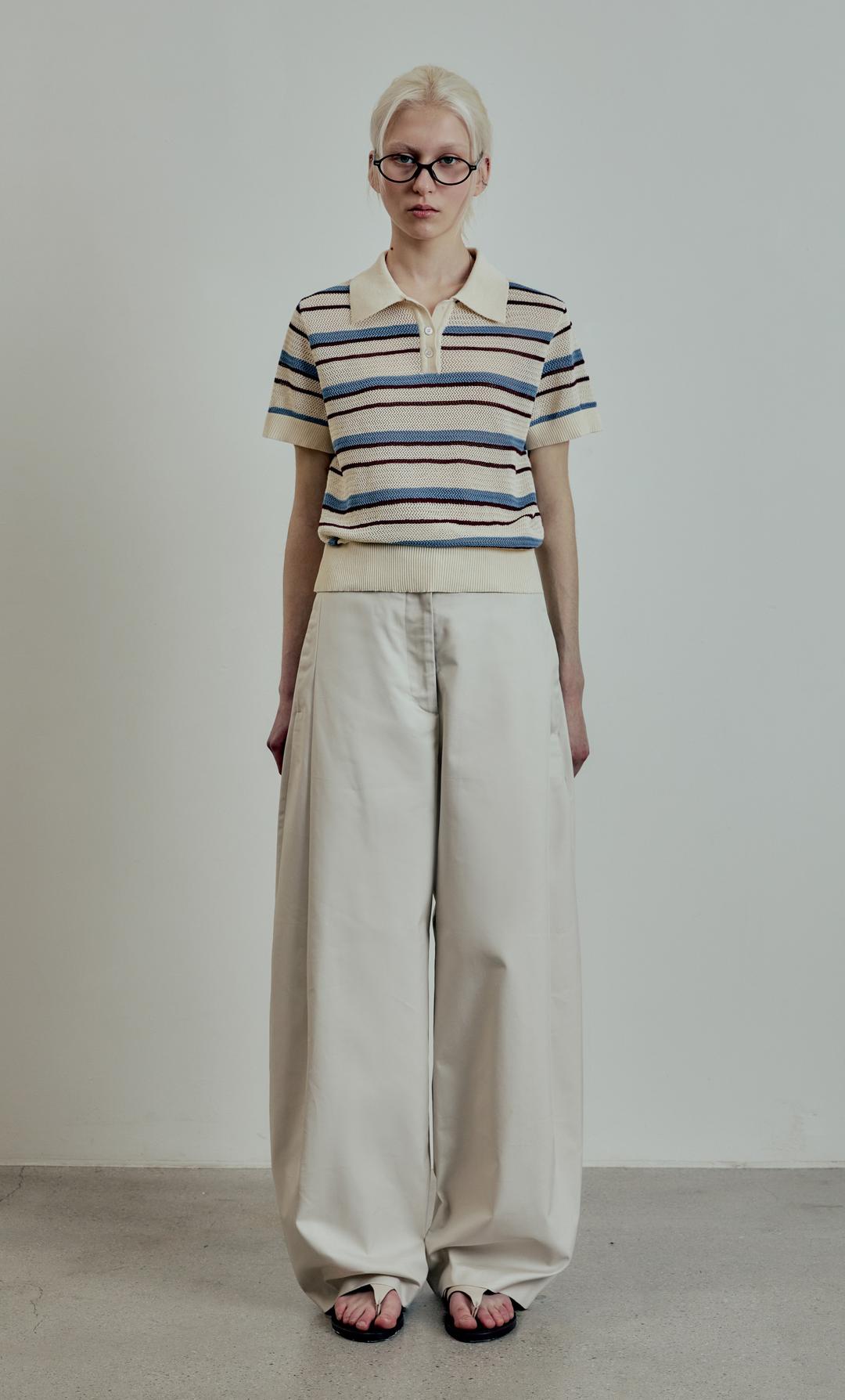 (W) 팟 커브드 코튼 와이드 팬츠 SEA SALT