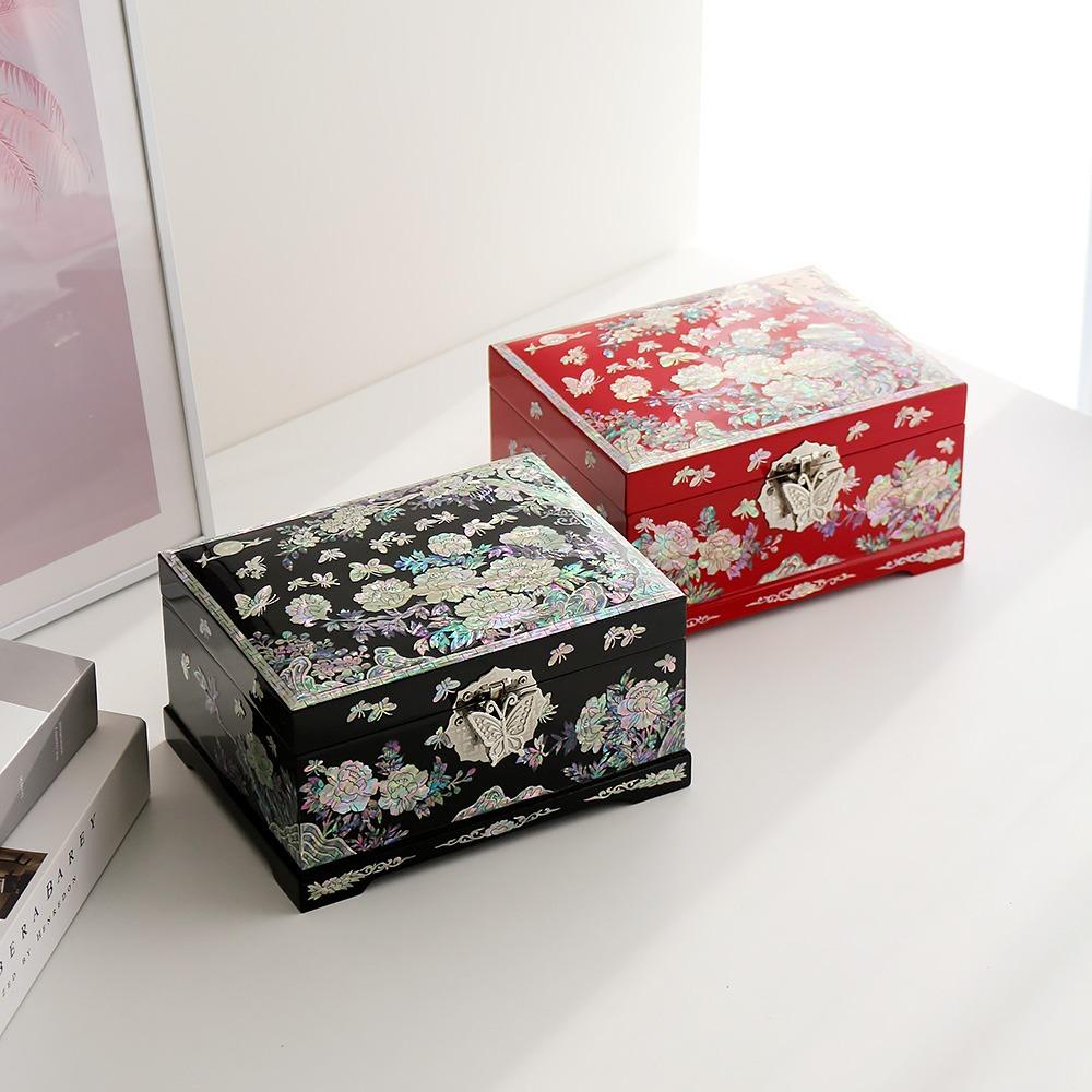 나전칠기 매화꽃목단 자개보석함 18센티