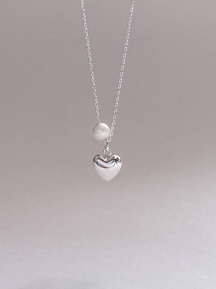 실버925 트위 하트 진주 목걸이