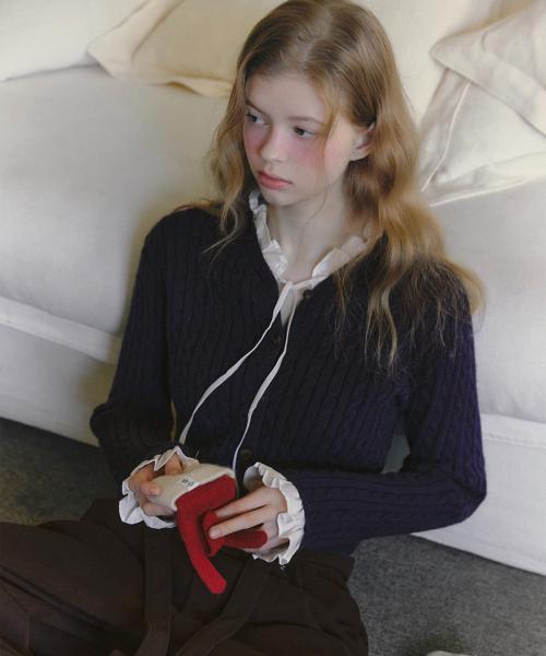 모넌 셔츠 믹스 케이블 니트 긴팔 가디건