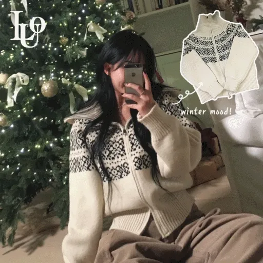 [도톰,아방핏🎁/투웨이] 노르딕 마블링 고퀄 오버 루즈핏 도톰 투웨이 카라넥&하이넥 니트 집업 (한겨울까지 쭉~)