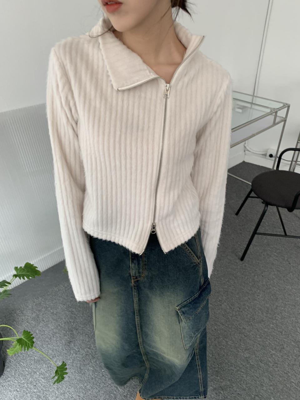 사선 투웨이 지퍼 니트 집업 [3col]