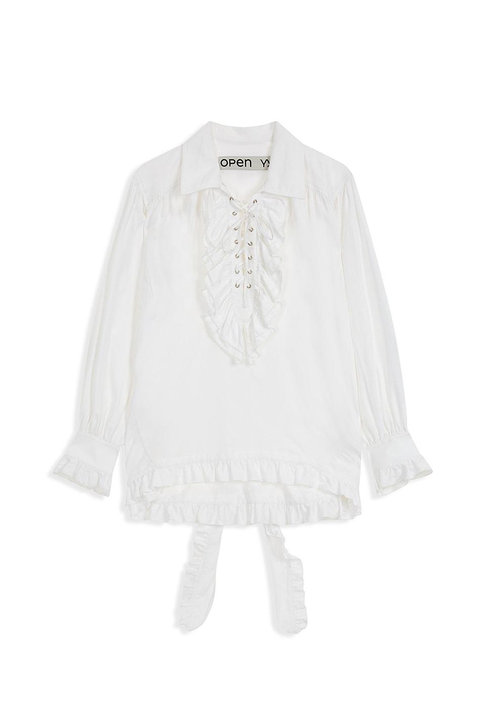RUFFLE TRIM BLOUSE, WHITE