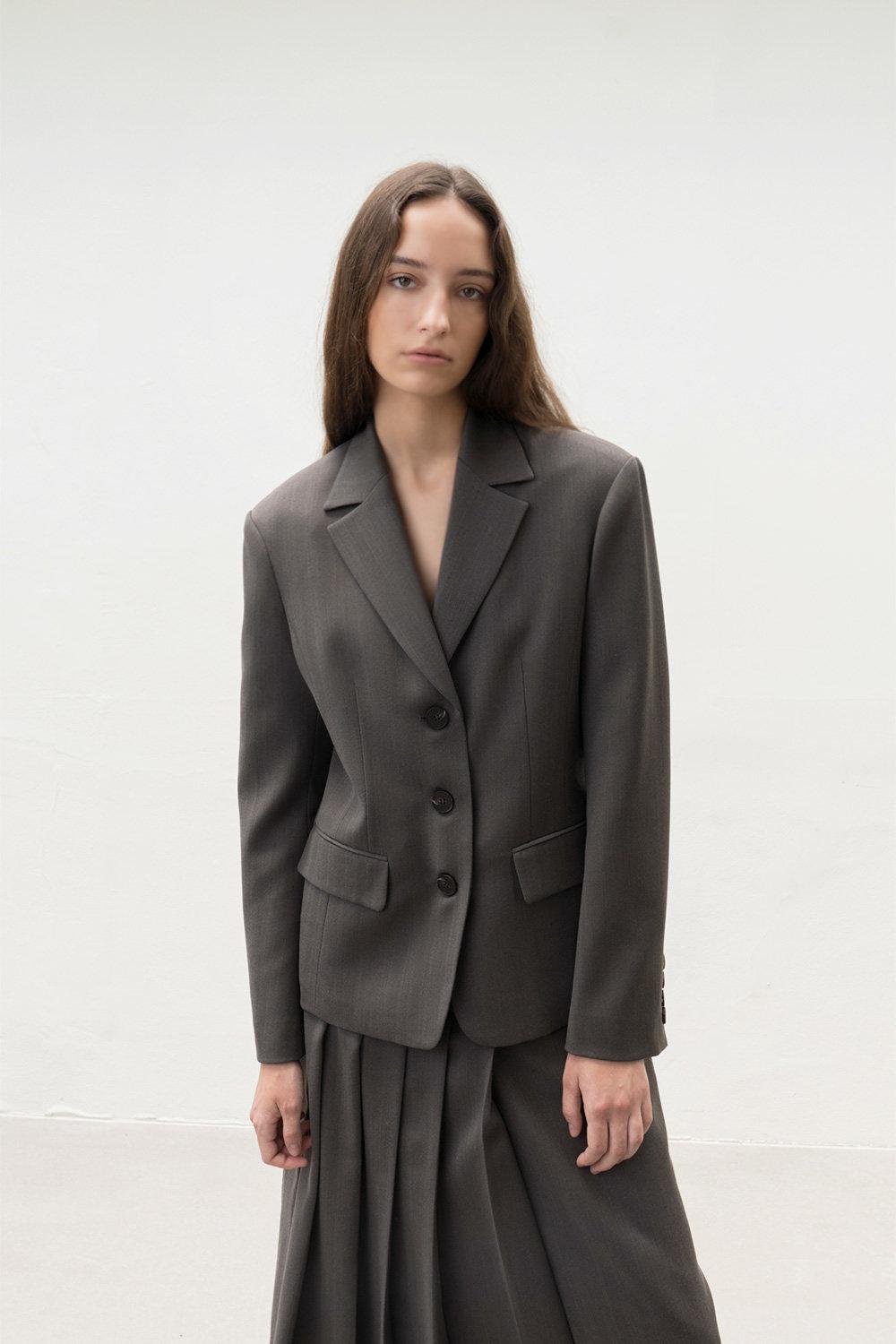 [아바몰리]HERRINGBONE FITTED 3BUTTON JK (GREY(AEF-JKI102-20)