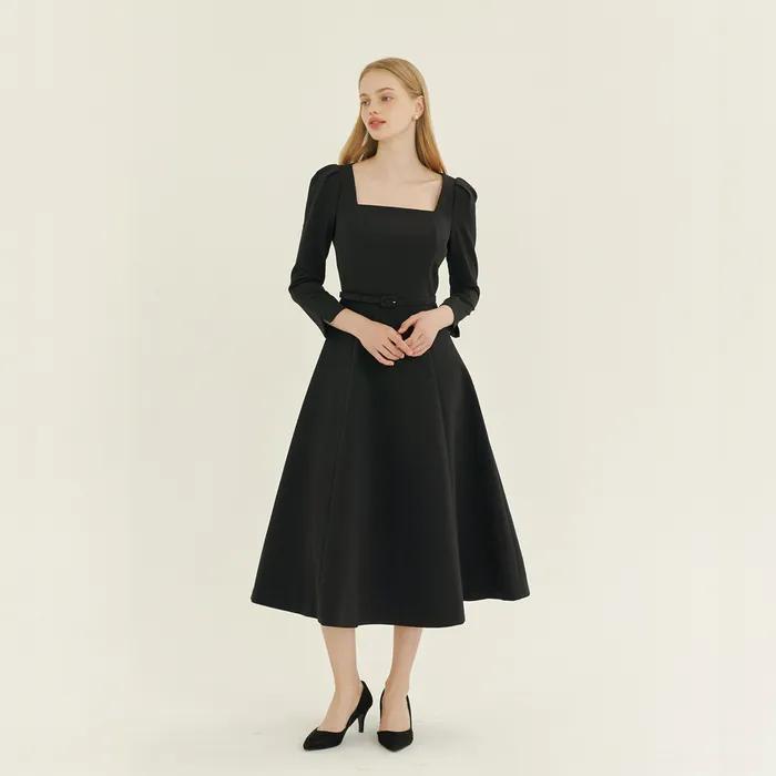 [5차 리오더] Square-neck Flare Dress(LL) / Black(3Color)