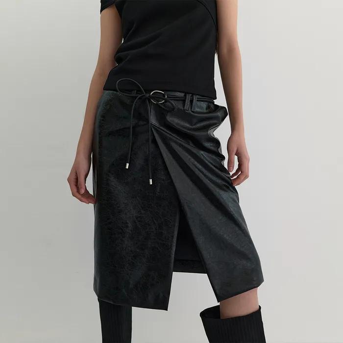 PENCIL DEEP SLIT SKIRT_BLACK
