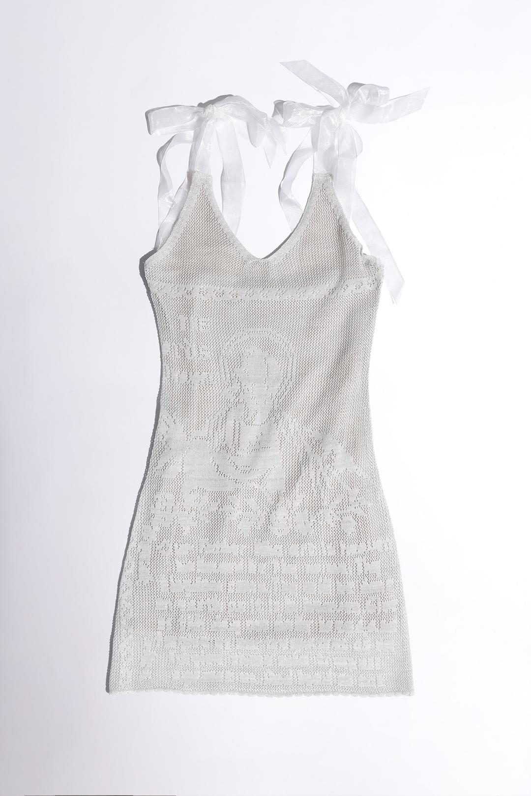 Silhouette Crochet Mini Dress Metallic Silver