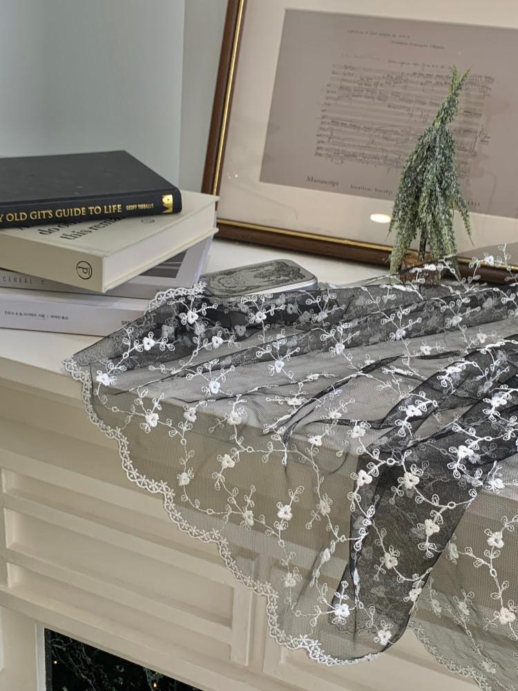 [망사] 블랙 망사 베이비 플라워 레이스 자수 골드, 실버 원단 엔틱레이스 드레스 원단, 스커트, 커튼 원단 2colors