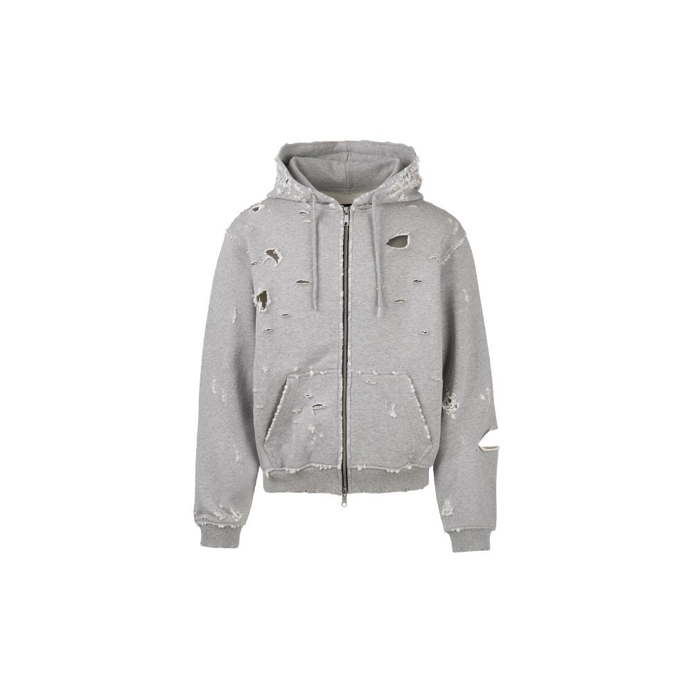 [EMOSTANCECLUB : 에모스탠스클럽] DISTRESSED HOODIE ZIPUP GREY
