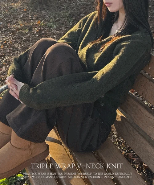 [상체커버/부드러운🖤] 트리플 랩 울 브이넥 니트 (4color)