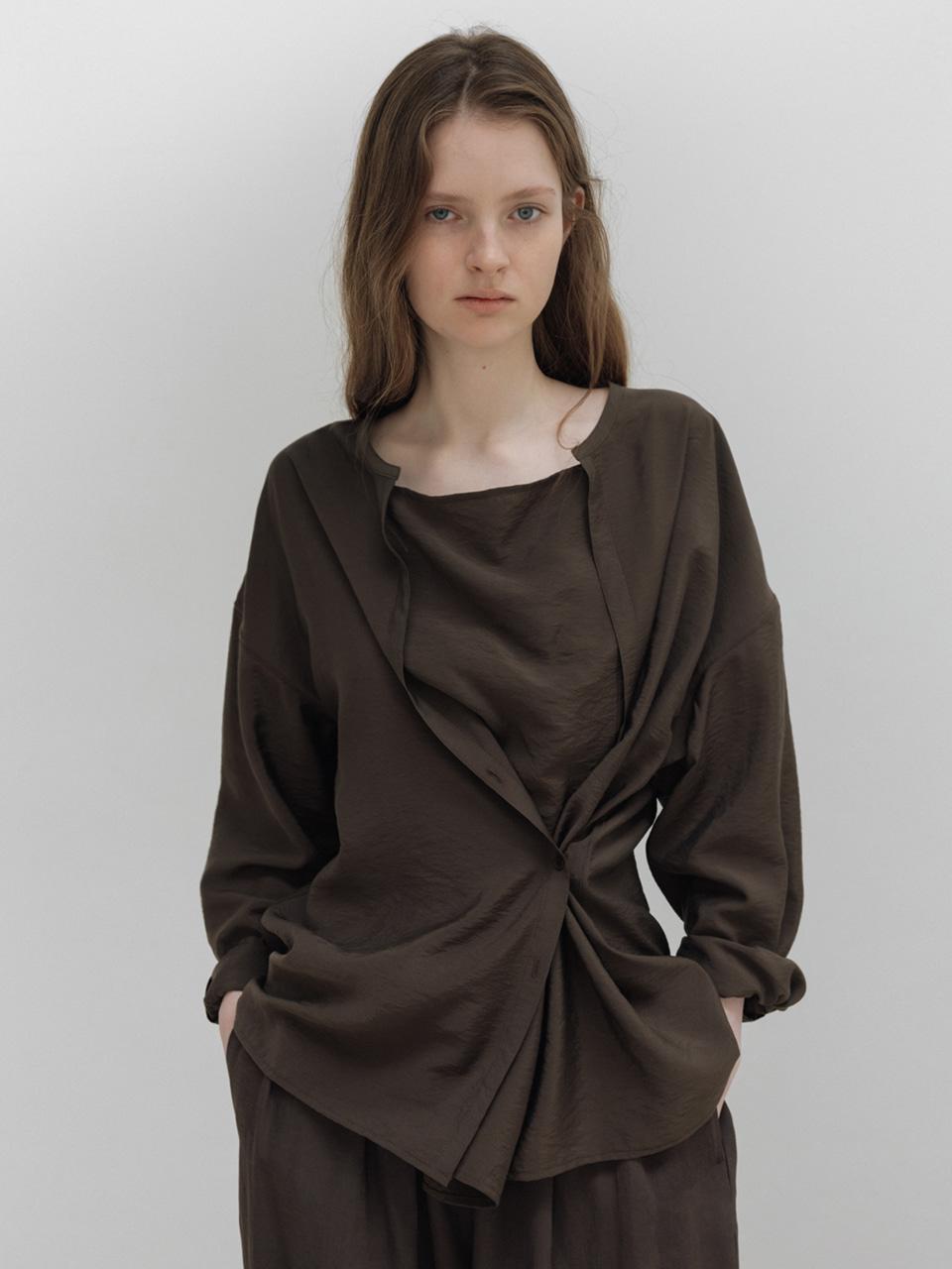 [1st] 2way drape shirt (soil brown)