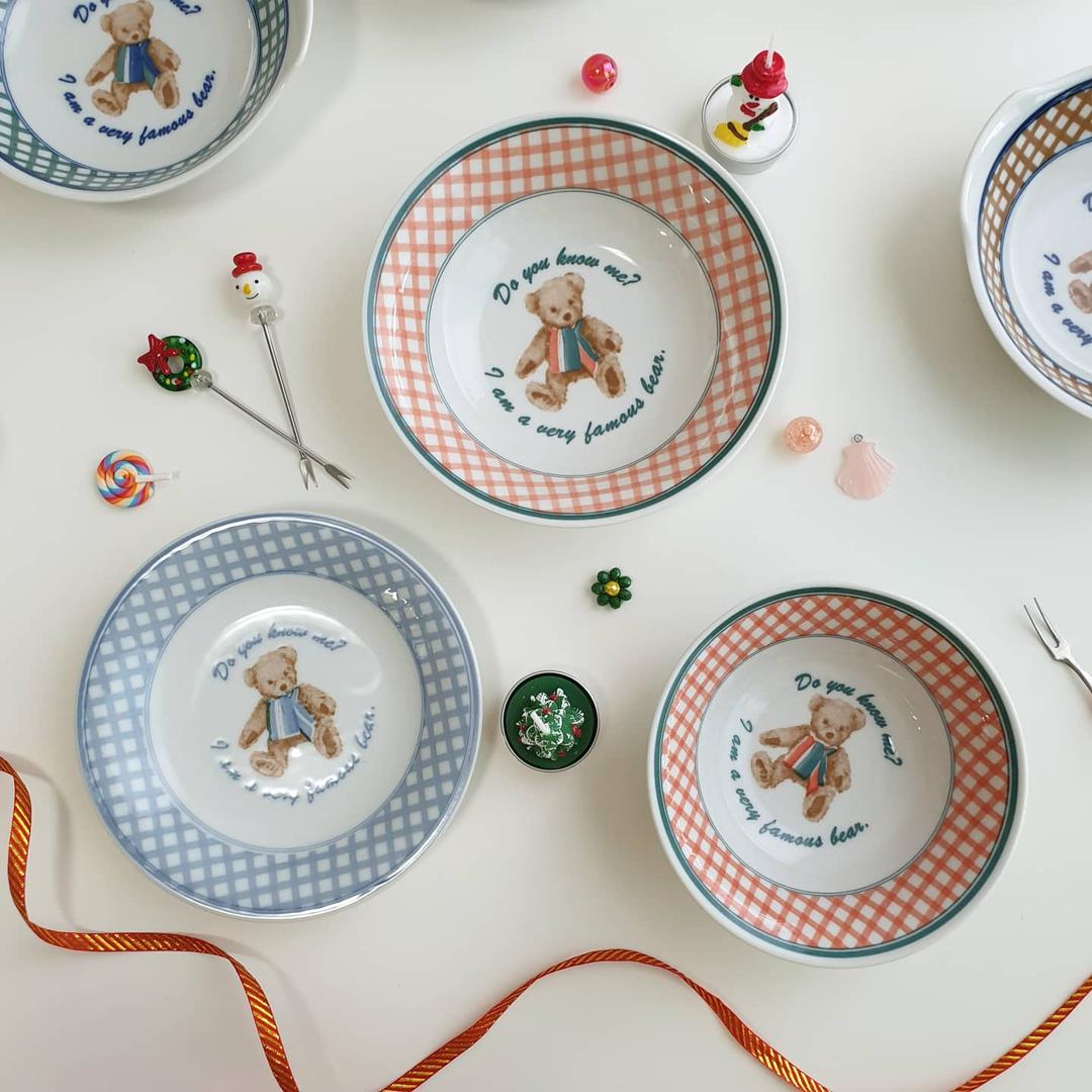 [빈티지] 오렌지그린 테디베어 보울(2 Size) & 스카이블루 디저트 플레이트 소소한식탁