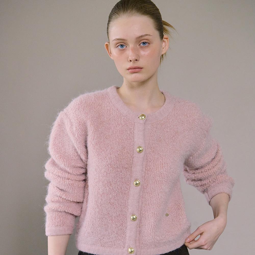 아위 부클 크롭 니트_핑크