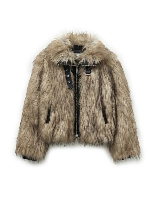 NECK BUCKLE CROP FUR JUMPER IN BEIGE