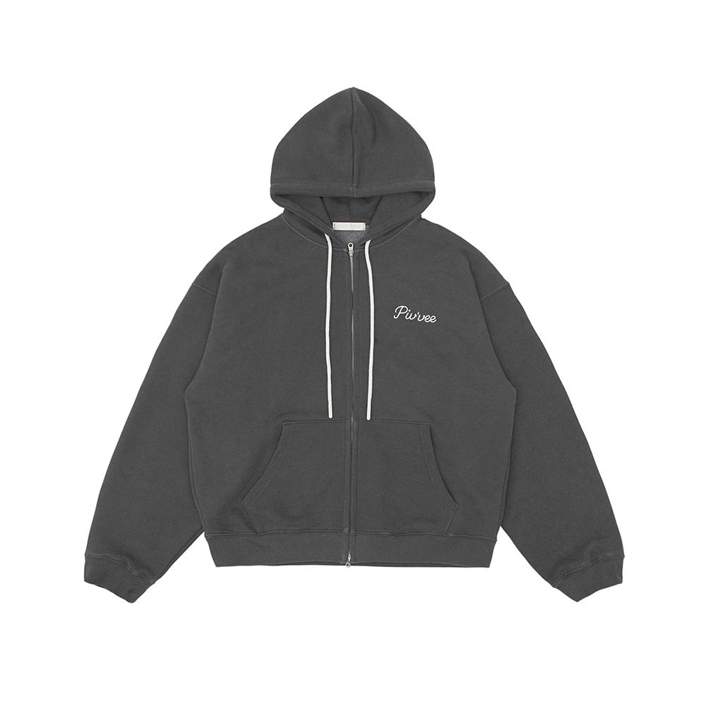 Logo Embroidered Zip-up Hoodie (fuzzy charcoal)