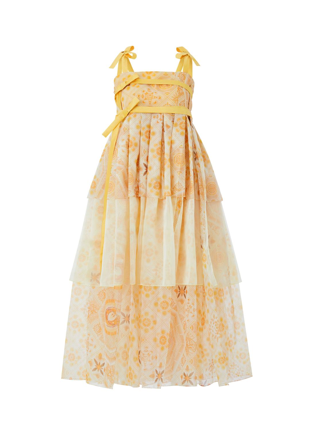 노랑 봉황문 갈래 드레스