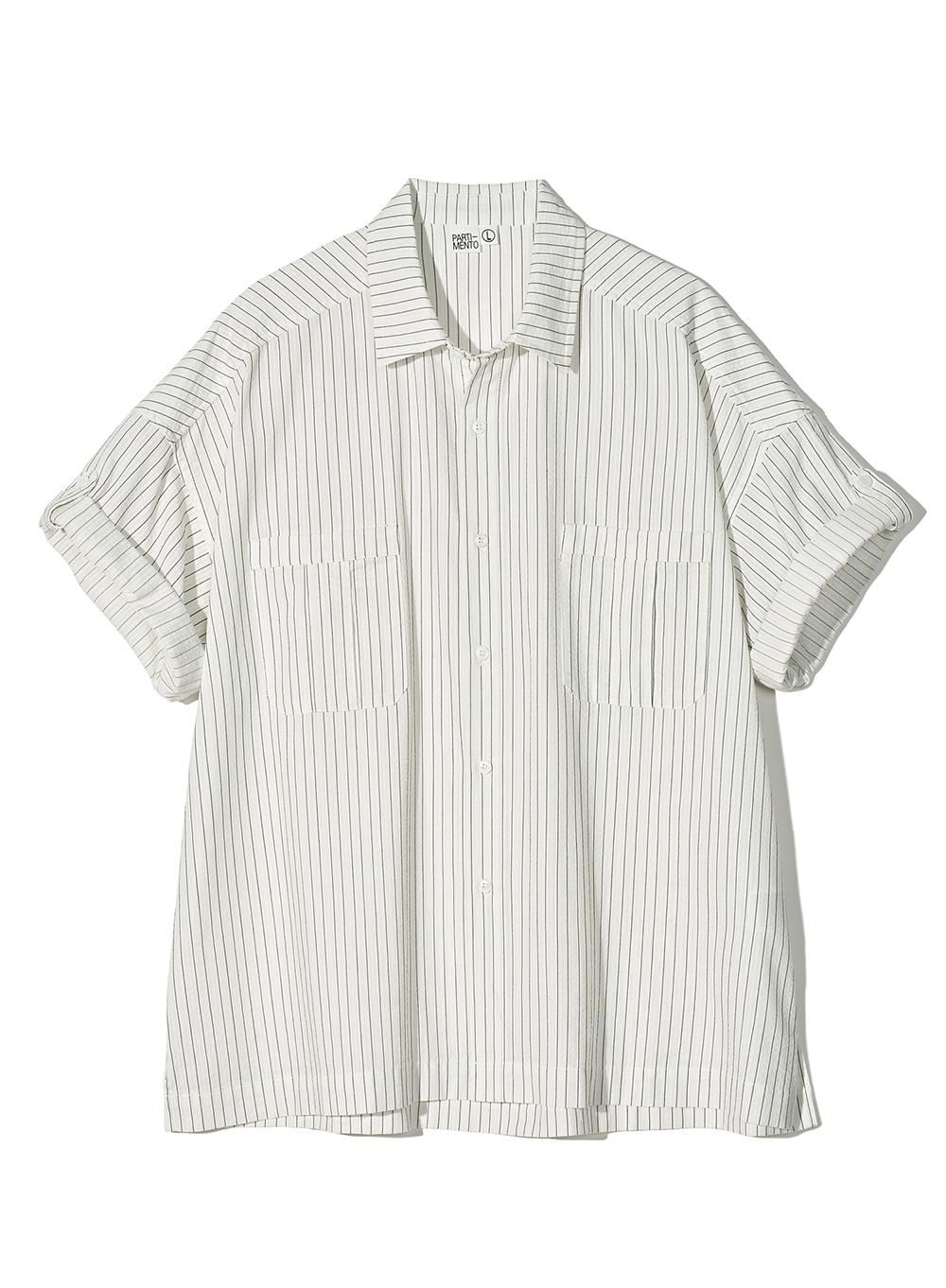 Narrow Stripe Roll Up Half Shirts_Off White