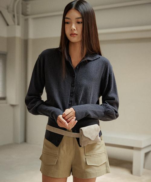 PUFF BUTTON CARDIGAN [ CHARCOAL ]