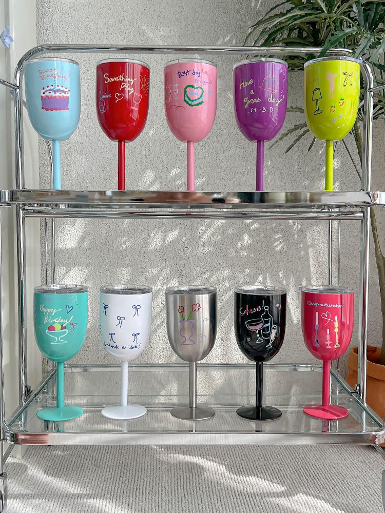 드링크어랏 텀블러 고블렛잔 뚜껑 이중 스텐 낙서 와인잔