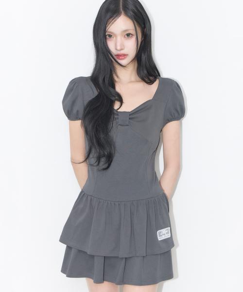 보우 플레어 미니 원피스 차콜