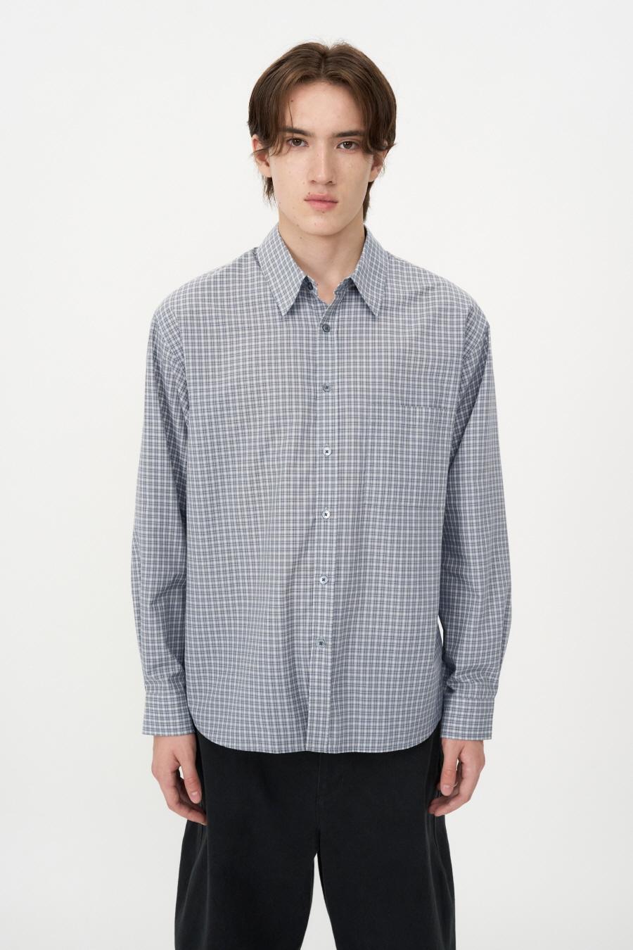 레귤러핏 체크 셔츠 LIGHT GREY