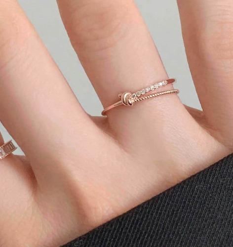 실버925 매듭 큐빅 두줄 레이어드 반지 (실버,로즈골드)