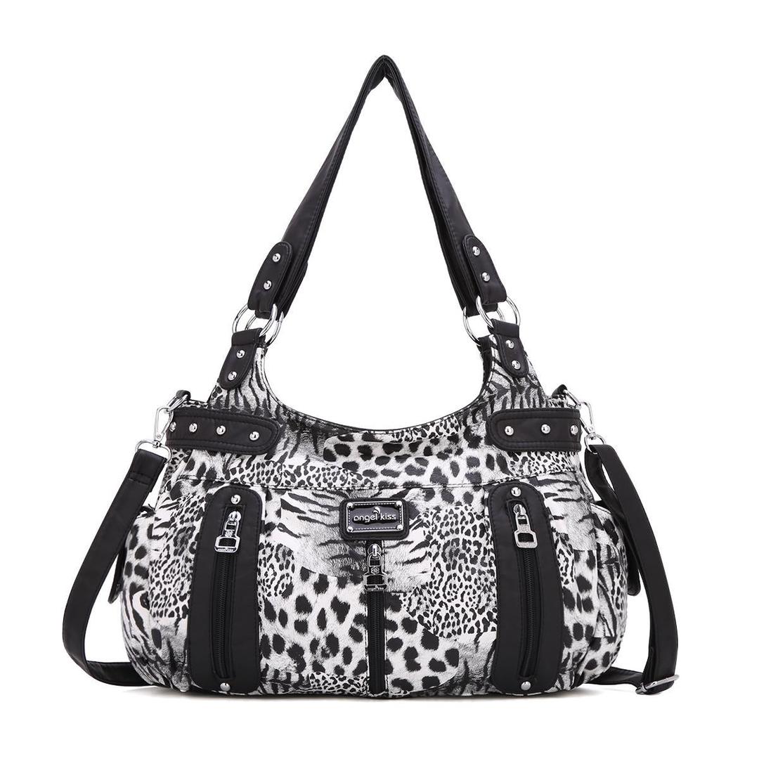 Fashion women large capacity leopard print shoulder bag vagrant bag - BLACK/BLACK