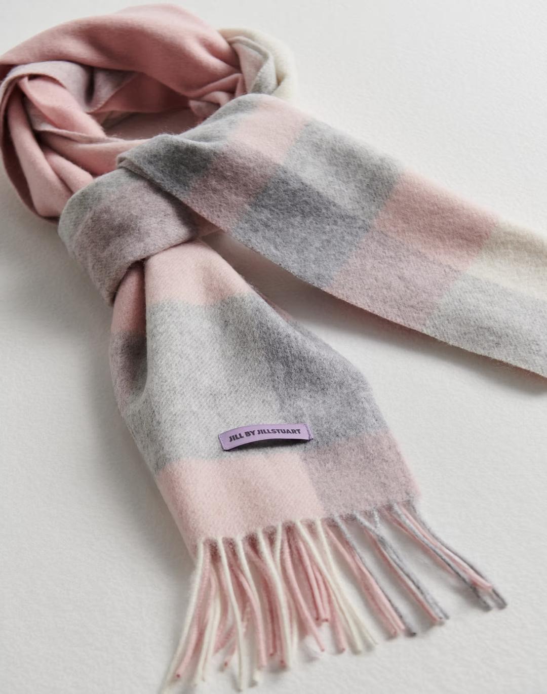 라이트핑크 울캐시미어 블랜딩 체크 머플러