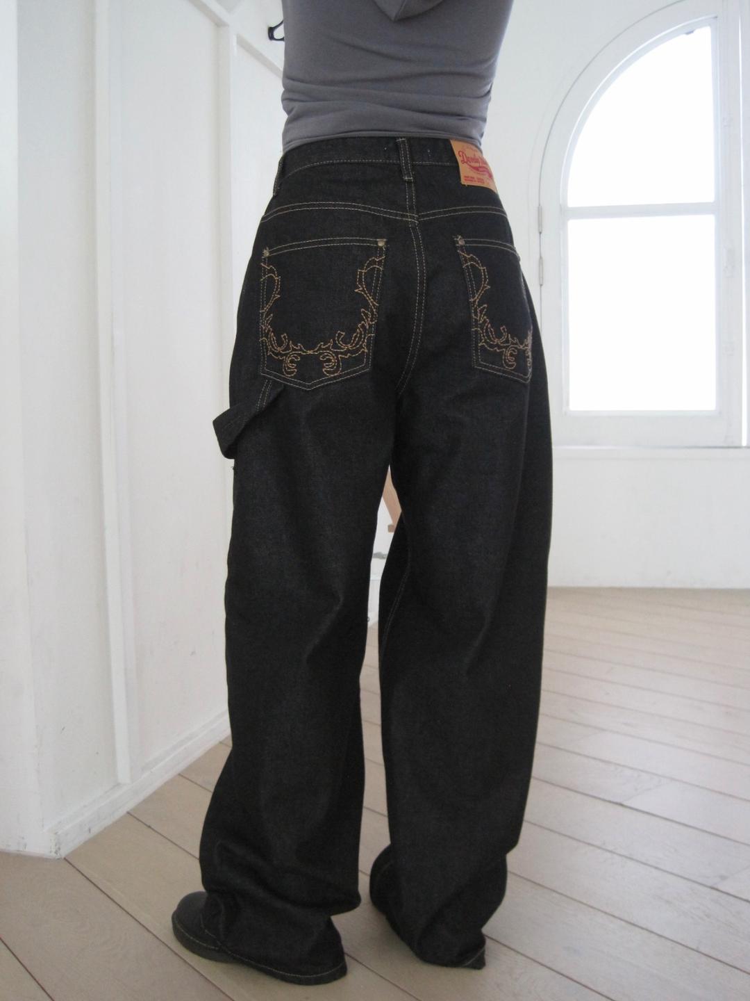 불꽃 생지 와이드 데님 팬츠