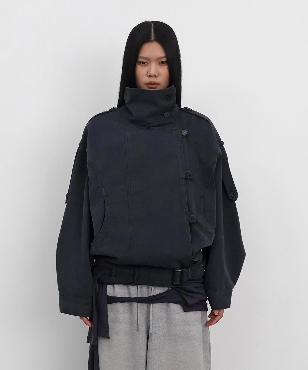 High Neck Cotton Jacket_Navy