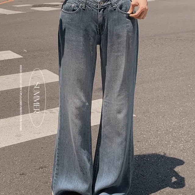 [OOTJ/Premium denim/썸머데님👖] 썸머 여름바지 찰랑 후들 쿨냉감 텐셀 워싱 슬림와이드 세미부츠컷 청바지 데님 로우라이즈 팬츠