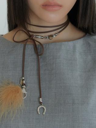 MULTI LEATHER NECKLACE_BROWN