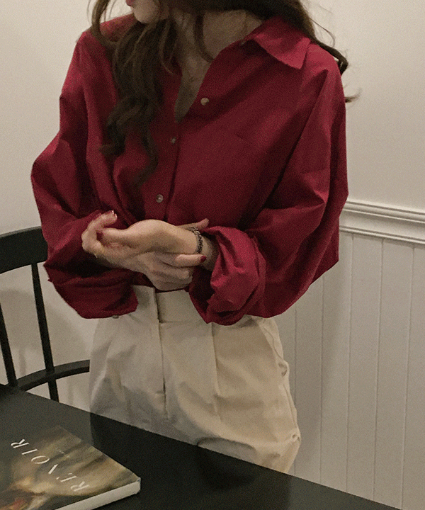 끌레르 포켓 오버핏 박시 코튼 롱 컬러 셔츠