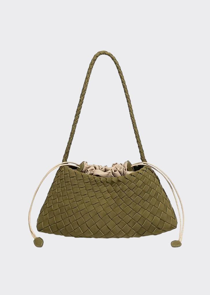 LEATHER SUEDE SHOULDER BAG - OLIVE