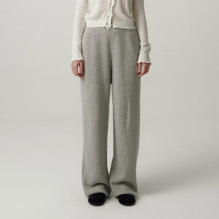 Bella Waffle Knit Drawstring Pants_Grey