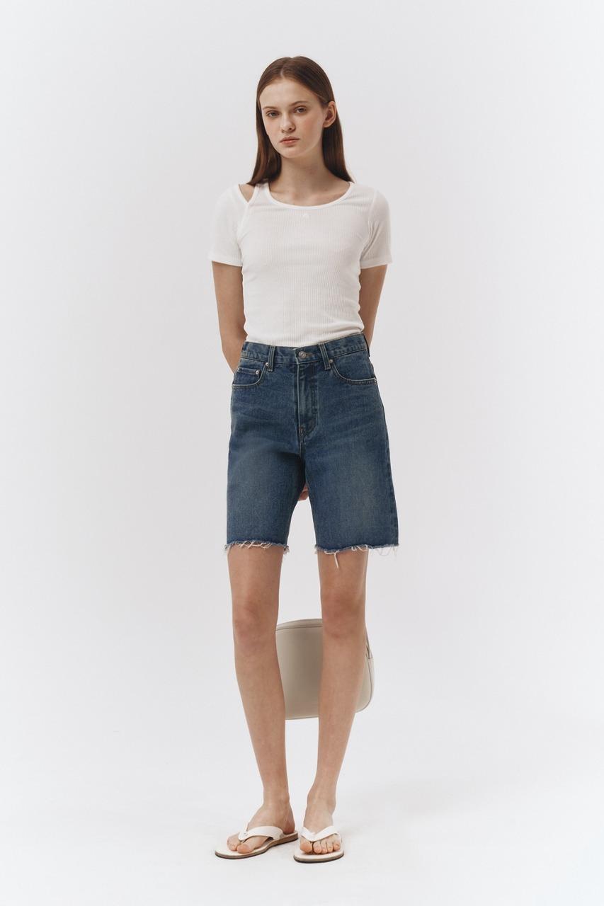 [EXCLUSIVE] RAW EDGE DENIM SHORTS MID BLUE