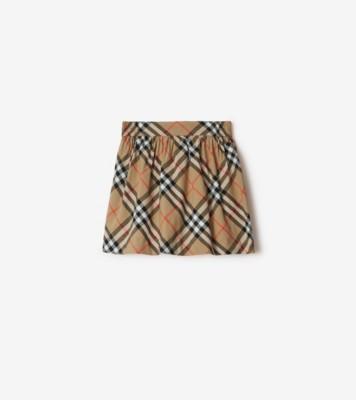 체크 코튼 스커트 (샌드) | 공식 Burberry®