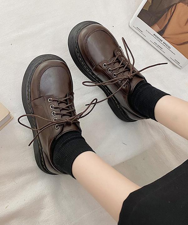 메니 스티치 통굽 레이스업 로퍼