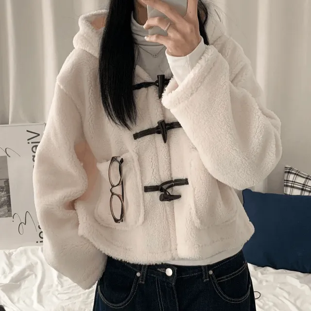 [밍크양털🔥] 한겨울까지 떡볶이 후드 크롭 자켓 (3col)