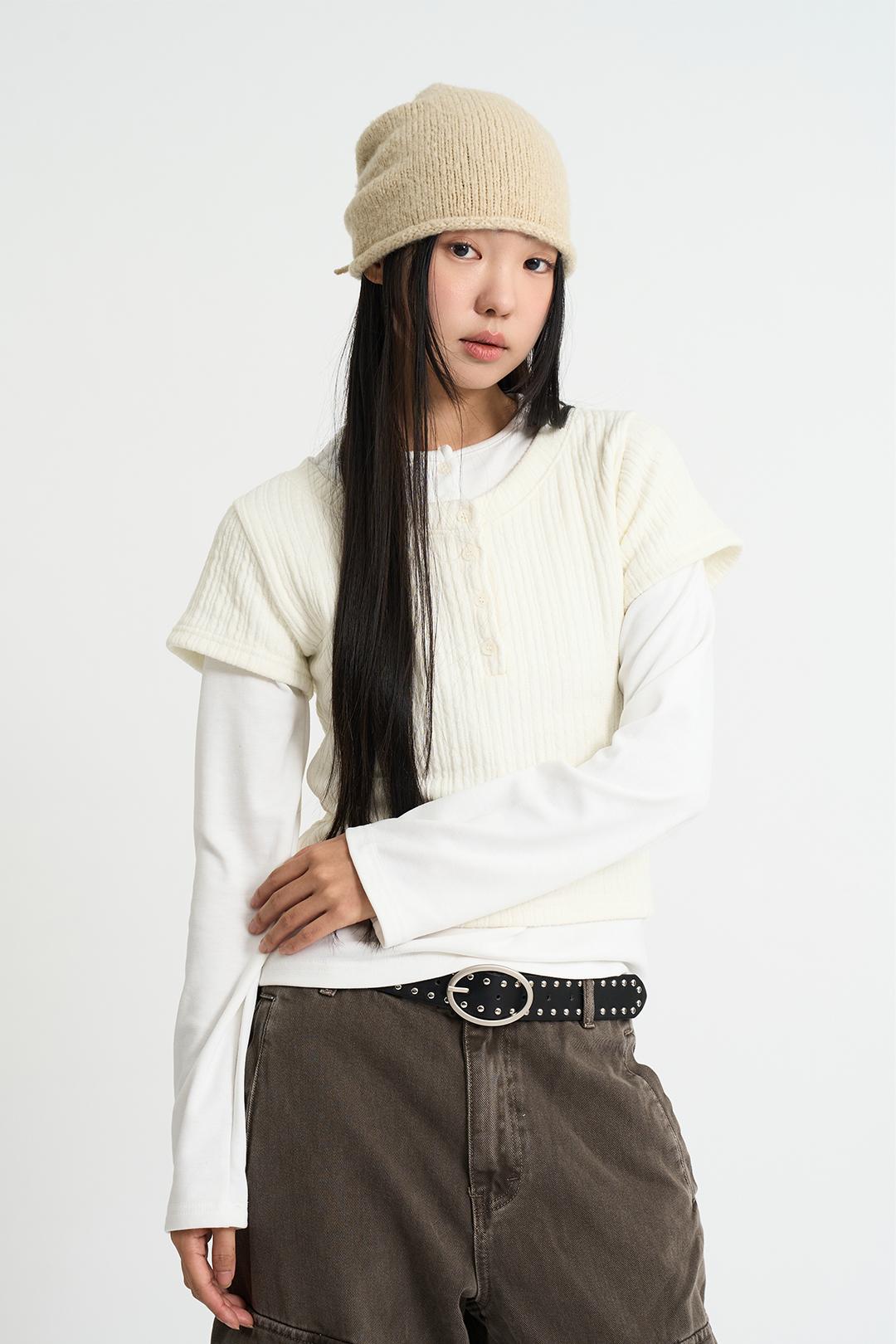 라우코하우스 레이어드 골지 하프 슬리브 탑