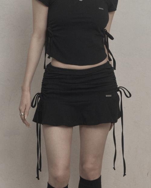 Ribbon Shirring Skirt (black)