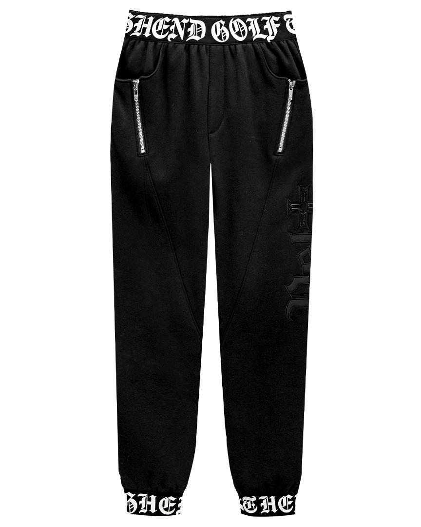 펠트 고딕 레터 로고 패치 트레이닝 조거 팬츠 : 여성용 블랙  (PB1PTF126BK)
