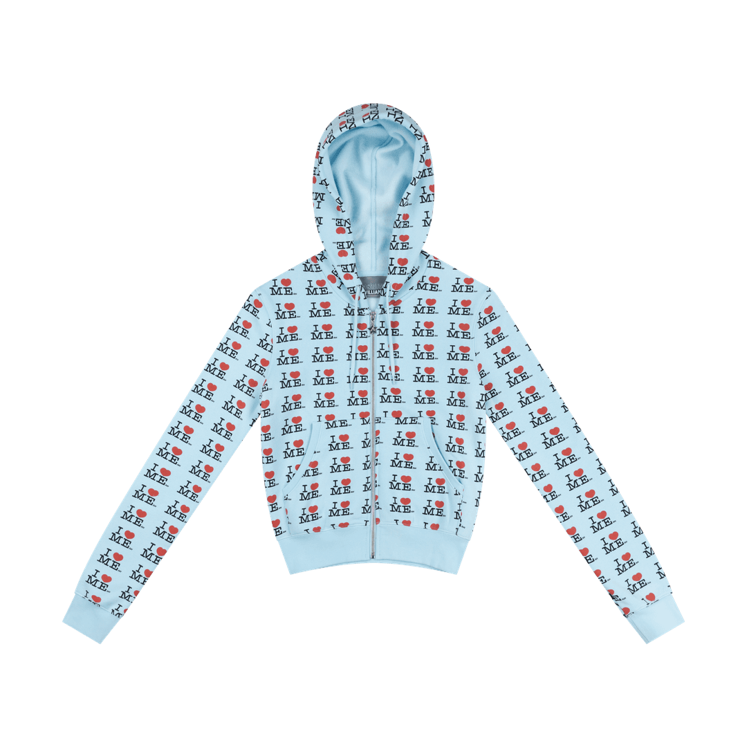 PRE ORDER - BLUE I HEART ME SHRUNK BABY HOODIE - XS