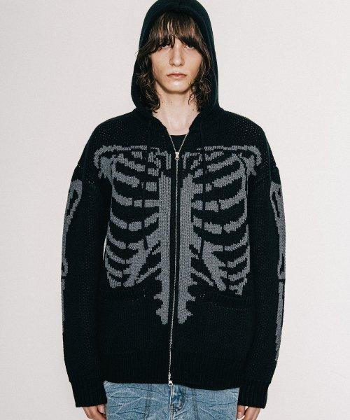 본 해비 니트 후디 집업_블랙 / 차콜