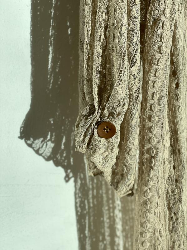 Square Neck Lace Shirred Dress S1049