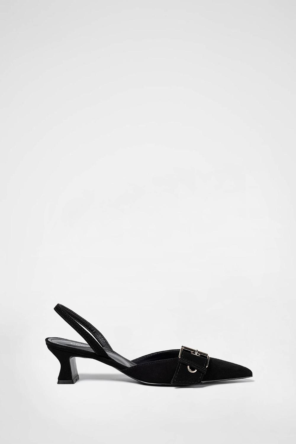 POINTED BUCKLE SLINGBACK / BLACK SUEDE