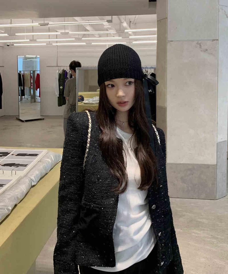 메쉬포켓 격자 트위드 자켓