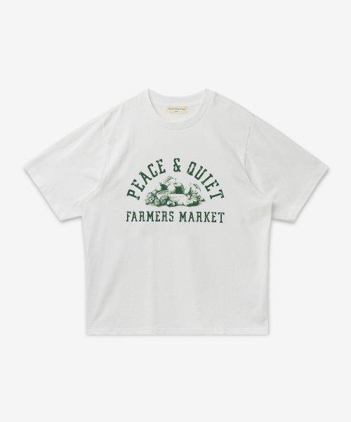 공용 파머스 마켓 프린트 반소매 티셔츠 - 화이트 / MOPQSS2306WHITE